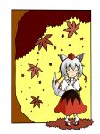 animal_ears autumn blush chibi closed_eyes hat highres inubashiri_momiji leaf leaves maple_leaf seigo3 sword touhou weapon 