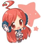  belt blush boots cherry chibi dress earmuffs food fruit gloves hahifuhe headphones headset heart kneehighs long_hair miki_(vocaloid) red_eyes red_hair redhead sf-a2_miki simple_background smile socks solo star striped striped_gloves striped_kneehighs striped_thighhighs thigh-highs vocaloid wrist_cuffs 