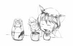  animal_ears cat_ears chen doll happy kurosaki_(niggurath) matryoshka_doll monochrome playing touhou toy yakumo_ran yakumo_yukari yukkuri_shiteitte_ne 
