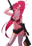  belt between_breasts bikini_top breasts cleavage elbow_gloves fingerless_gloves gloves gun hair_ornament inaba_taiju long_hair midriff pink_thighhighs ponytail red_hair redhead scarf shorts tengen_toppa_gurren_lagann thigh-highs thighhighs weapon yellow_eyes yoko_littner yoko_ritona 