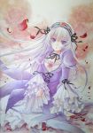  flower hairband long_hair petals purple_eyes ribbon rose rozen_maiden silver_hair solo suigintou traditional_media trimcolor violet_eyes 