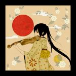  black_hair blush cantarella_(vocaloid) instrument japanese_clothes kimono nagone_mako ponytail pug_(pixiv) utau violin vocaloid 