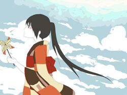  blush cloud clouds japanese_clothes kimono nagone_mako pin_wheel pinwheel ponytail pug_(pixiv) sky utau 