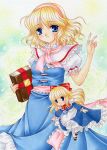  bad_id blonde_hair blue_eyes blush book doll flower hairband shanghai shanghai_doll touhou traditional_media yukiou 