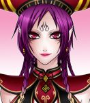 braid da_ji earrings female hat long_hair musou_orochi peach-usa purple_hair purple_skin red_eyes solo 