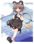  :3 animal_ears dowsing_rod grey_hair jewelry jungetsu_hoko mouse mouse_ears mouse_tail nazrin open_mouth pendant red_eyes short_hair solo tail touhou 