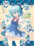  &#9320; &gt;_&lt; ? @_@ ahoge bespectacled bloomers blue_eyes blue_hair blush_stickers book bow cirno coke-bottle_glasses cuteg fang glasses graph hair_bow math short_hair touhou wings |_| 