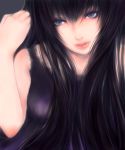  black_dress black_hair blue_eyes close-up dress face hands highres lips long_hair original ririneko solo 