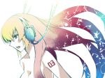  aqua_eyes blue_hair gradient_hair headphones hijikini long_hair megurine_luka multicolored_hair pink_hair purple_hair simple_background solo topless very_long_hair vocaloid 