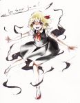  1girl blonde_hair darkness hair_ribbon mochiten necktie outstretched_arms red_eyes ribbon rumia short_hair sketch solo spread_arms touhou 