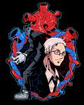  formal glasses heart heart_(organ) k_kumahachi looking_back male mask necktie shin shoes sneakers stitches suit white_hair 