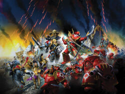  6+boys adeptus_astartes adeptus_custodes ahzek_ahriman aquila_(symbol) armor artofneilroberts battle battle_standard beard blonde_hair bolter bombardment casting_spell crest energy energy_ball explosion facial_hair fake_horns firing geigor_fell-hand glowing glowing_hand gold_armor halberd helmet holding holding_bolter holding_sword holding_weapon horned_helmet horns imperial_aquila lightning_claw male_focus multiple_boys polearm power_armor pyramid_(structure) red_helmet runes saber_(weapon) shoulder_armor skull_ornament space_wolves sword terminator_armor thousand_sons warhammer_40k weapon 