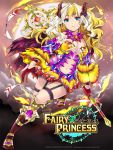  1girl aqua_eyes breasts cleavage fairy_princess gloves horns multicolored_hair navel original ririkuto solo staff two-tone_hair wings 