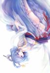  belt blue_eyes blue_hair bracelet cleavage dress earrings flower hanada_hyou jewelry kaku_seiga lips looking_at_viewer open_mouth short_hair simple_background smile standing touhou vest white_background 
