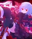  1girl alternate_costume bat_wings black_legwear blue_hair boots hat hat_ribbon kazeharu looking_at_viewer red_background red_eyes remilia_scarlet ribbon scarf short_hair short_sleeves skirt solo touhou wings 