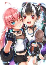  2girls ahoge bang_dream! blue_eyes blunt_bangs blush long_hair multicolored_hair multiple_girls noir_(nowaru) nyubara_reona open_mouth pink_hair sidelocks tamade_chiyu twintails two-tone_hair yuri 