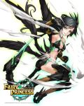  1girl black_hair breasts cleavage fairy_princess green_eyes long_hair midriff navel original solo wings yucca-612 