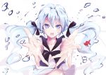  1girl blue_eyes blue_hair bottle_miku fish hair_ribbon hatsune_miku liquid_hair long_hair mokichi812 open_mouth outstretched_arms ribbon solo twintails vocaloid water white_background 