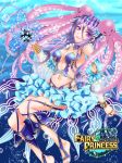  1girl bracelet breasts cleavage detached_sleeves fairy_princess jewelry long_hair navel octopus purple_hair ring underwater violet_eyes 