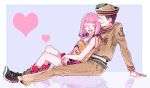  1boy 1girl black_hair couple dixie_cup_hat heart hetero higashikata_jousuke_(jojolion) jojo_no_kimyou_na_bouken jojolion pink_hair sailor tsuki_(artist) 