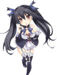  1girl bare_shoulders black_hair breasts choujigen_game_neptune cleavage garter_straps hair_ornament inuga_anahoru jewelry long_hair looking_up noire red_eyes simple_background solo thigh-highs twintails white_background 