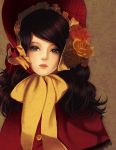  black_hair blue_eyes bonnet bow buttons doll flower kotetu_han lips long_hair overcoat 