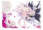  boots dress eyepatch flower hairband kirakishou lolita_fashion lolita_hairband long_hair moruga over-kneehighs pink_eyes pink_hair rose rozen_maiden silver_hair suigintou thigh-highs thigh_boots very_long_hair 