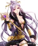  1girl breasts cleavage kakusei_avenger long_hair ojyou purple_hair solo staff violet_eyes 