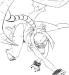  1girl all_fours barefoot bent_over breasts brown_hair fighting_stance leotard mask monochrome nail nail_polish open_mouth painwheel_(skullgirls) panties scar simple_background skullgirls solo teeth toenail_polish tsukudani_(coke-buta) underwear veins white_background 