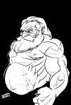  1boy beard big-d character_request clenched_hand dungeons_and_dragons dwarf facial_hair highres manly monochrome muscle scar solo topless 