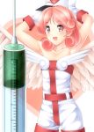  1girl angel_wings duel_monster hat highres holding injection_fairy_lily komitsu large_syringe looking_at_viewer nurse nurse_cap oversized_object pink_eyes pink_hair solo syringe wings yuu-gi-ou yuu-gi-ou_duel_monsters 