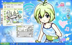  denim_shorts desktop desktop_anime green_hair moe pc screencap tank_top wallpaper 