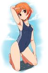  1girl arm_up brown_eyes gagajya orange_hair original school_swimsuit short_hair swimsuit 