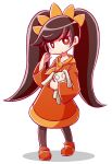  1girl artist_request ashley black_hair brown_eyes dress long_hair looking_at_viewer pigeon-toed simple_background solo standing stuffed_animal stuffed_toy twintails warioware white_background 