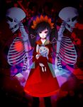  1girl artist_request ashley black_hair crossed_arms dress heart highres lips looking_at_viewer red_eyes skeleton stuffed_animal stuffed_toy tagme twintails warioware 