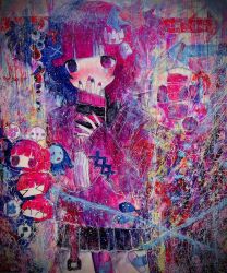  1girl blunt_bangs blush chibi commentary eyeball_hair_ornament hair_ornament hairclip highres kaikanaaaaa original pale_skin scribble solo symbol-only_commentary 