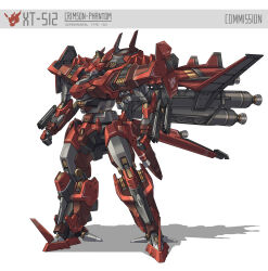  absurdres arm_mounted_weapon booster_rocket concept_art decal drone english_commentary english_text glowing glowing_eyes highres horns mecha mecha_focus no_humans original reference_sheet robot shadow single_horn skull_print thrusters zen_(jirakun) 