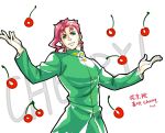  1boy cherry fhalei food fruit gakuran jojo_no_kimyou_na_bouken kakyouin_noriaki pink_hair school_uniform solo 