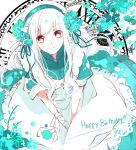  1girl doria_senpo dress happy_birthday kagerou_project long_hair mary_(kagerou_project) red_eyes silver_hair smile solo 