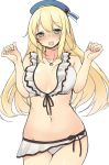  1girl atago_(kantai_collection) bikini blonde_hair blush bouncing_breasts breasts cleavage green_eyes jewelry kantai_collection large_breasts long_hair necklace nekoume personification smile swimsuit 