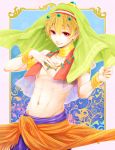  1boy arabian_clothes aymraaa blonde_hair bracelet dancer earrings free! hazuki_nagisa highres jewelry male navel necklace red_eyes short_hair smile 