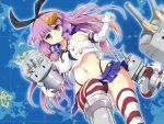  1girl alternate_costume black_panties breasts cannon crescent elbow_gloves gloves hair_ribbon innertube kantai_collection large_breasts long_hair map midriff miniskirt navel panties patchouli_knowledge purple_hair ribbon sailor_dress shimakaze_(kantai_collection) shimakaze_(kantai_collection)_(cosplay) shirt skirt solo striped striped_legwear thighhighs touhou underwear very_long_hair violet_eyes white_gloves 