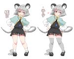  1girl animal_ears bare_legs capelet drooling grey_hair grey_legwear heart iroyopon jewelry mouse mouse_ears mouse_tail nazrin open_mouth pendant red_eyes short_hair shorts simple_background smile solo tail thigh-highs touhou white_background white_legwear 