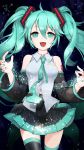  1girl detached_sleeves green_eyes green_hair hatsune_miku highres kimjae737 long_hair nail_polish necktie open_mouth skirt solo thigh-highs twintails vocaloid 