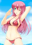  1girl bikini green_eyes long_hair megurine_luka pink_hair sei_(6862879) swimsuit vocaloid wink 