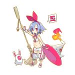  1girl blue_hair blush broom hairband harada_takehito hat navel original pleinair pointy_ears rabbit red_eyes short_hair simple_background smile solo stuffed_animal stuffed_toy usagi-san white_background witch_hat 