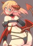  1girl alternate_costume ass blonde_hair breasts demon_girl demon_horns demon_tail demon_wings green_eyes horns looking_at_viewer looking_back mizuhashi_parsee nahu short_hair solo succubus tail touhou wings 