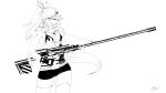  1girl anti-materiel_rifle belt between_breasts bikini_top boota breasts fingerless_gloves flame_print gloves gun hair_ornament hair_stick highres large_breasts long_hair monochrome ponytail rifle scarf shorts skull_hair_ornament sling sniper_rifle solo studded_belt tengen_toppa_gurren_lagann thigh-highs trigger_discipline under_boob very_long_hair wallpaper weapon yoko_littner zig_enfruke 