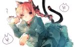  1girl animal_ears asuna_(i_luv) blush braid cat_ears cat_paws cat_tail dress frilled_skirt frills green_dress kaenbyou_rin looking_at_viewer paws red_eyes redhead ribbon simple_background sketch skirt solo tail touhou twin_braids white_background 