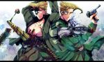  2boys airagency1005 blonde_hair blue_eyes cyborg fritz_von_stroheim jodhpurs jojo_no_kimyou_na_bouken military military_uniform monocle multiple_boys rudolph_von_stroheim steel_ball_run uniform 